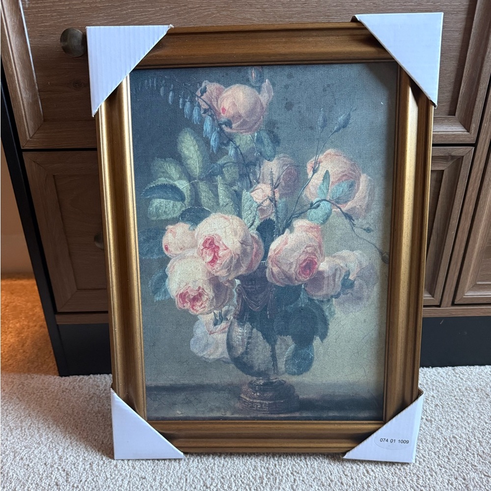 NWT Antique Floral Framed Canvas Picture - Picture 4 of 4